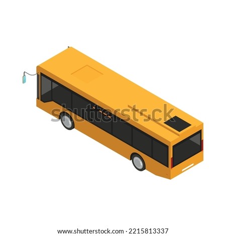 Yellow bus back view isometric icon on white background 3d vector illustration