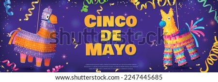 Realistic cinco de mayo holiday poster with colorful mexican pinatas vector illustration Сток-фото © 