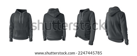 Realistic hoodie and hooded sweatshirts mockup set in black color isolated vector illustration