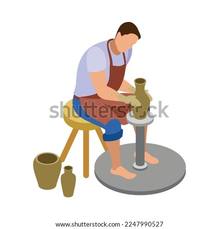 Craftsman isometric icons composition with isolated view of human character at work on blank background vector illustration