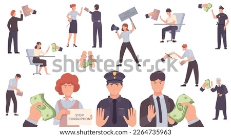 Anti corruption stop flat set with isolated characters of police officers authorities refusing of taking bribes vector illustration Foto stock © 