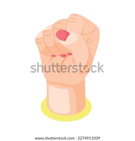 Feminism isometric icon with female fist on white background 3d vector illustration