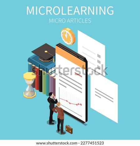 Microlearning isometric concept with micro articles trend vector illustration