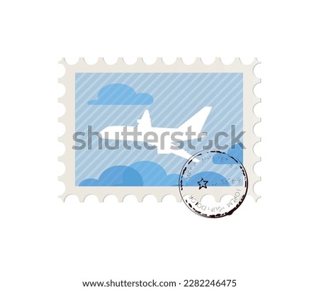 Realistic postal stamp with airplane vector illustration