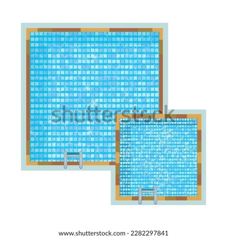 Swimming pool with blue water and hot tub top view flat vector illustration