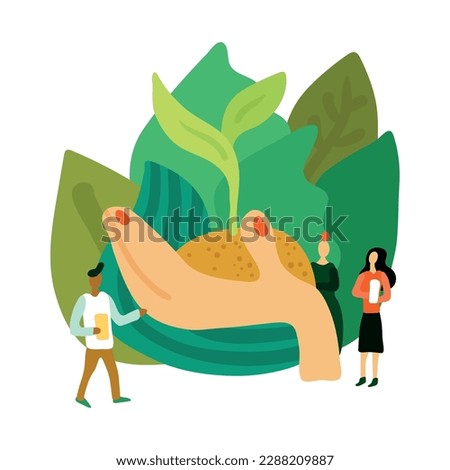 Ecology and forest restoration flat composition with people planting trees vector illustration