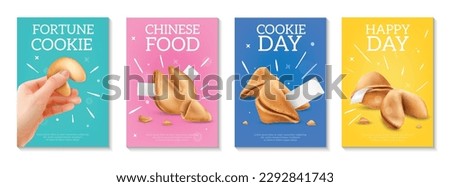 Realistic set of color background vertical posters with chinese vanilla fortune cookies isolated vector illustration