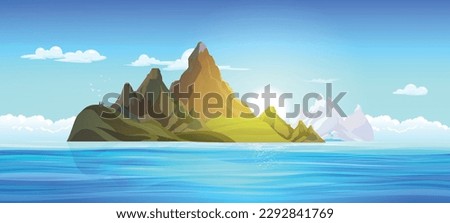 Similar – Image, Stock Photo Rocky island in sea against sunset sky aerial view