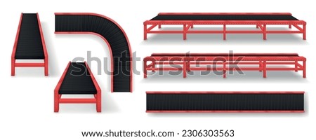 Conveyor belt realistic icons set with airport transporter line isolated vector illustration