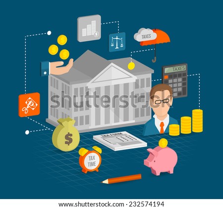 Tax icons isometric set with internal revenue service time calculation elements vector illustration