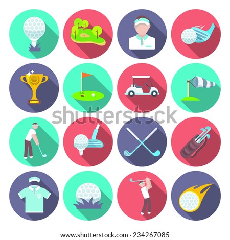 Golf club icons set set with sport inventory tournament player isolated vector illustration