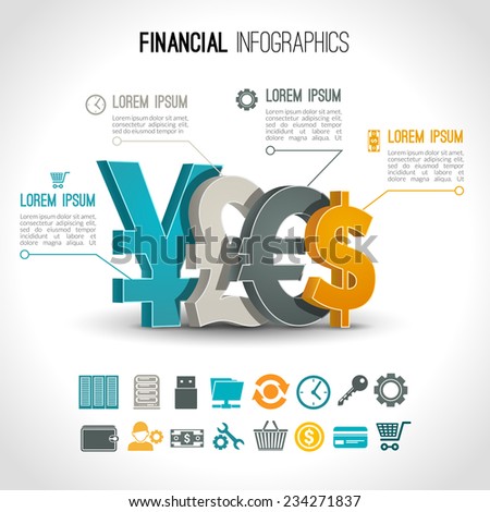 Financial infographic set with 3d currency exchange signs vector illustration