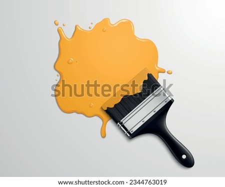 Black paintbrush with blot of yellow paint on grey background vector illustration