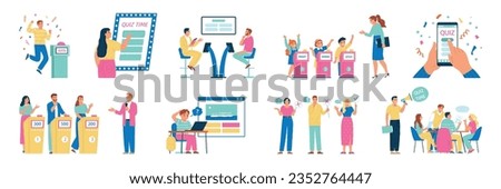 Flat set of adults and children playing quiz isolated vector illustration