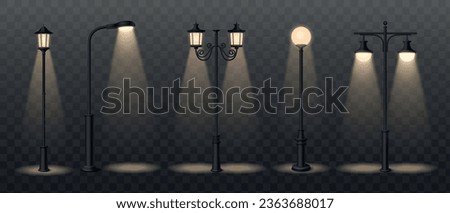 Street lamp realistic icons set with spotlights on transparent background isolated vector illustration