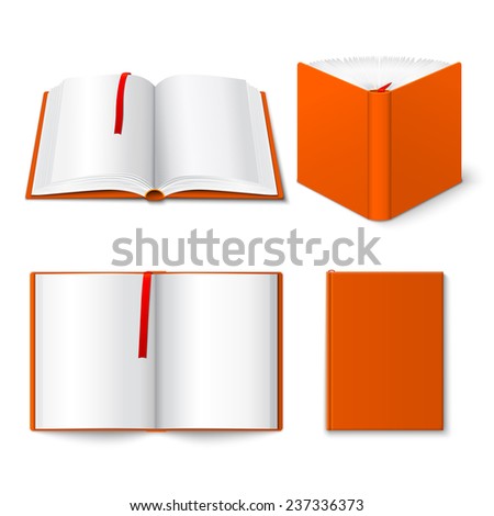 Decorative open closed and half opened hard cover book four 3d pictograms composition poster isolated vector illustration