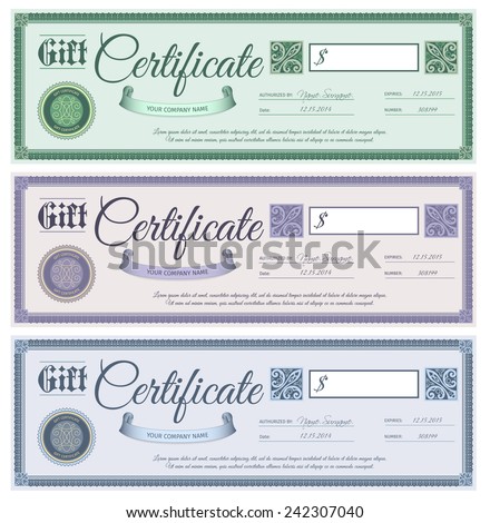 Gift promotion wedding certificates with filigree decor ornament set isolated vector illustration