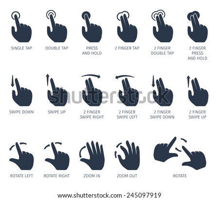Touch gestures icons set with hands tap rotate press swipe isolated vector illustration