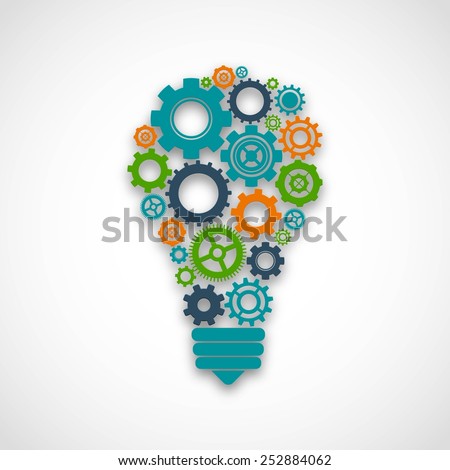 Lightbulb made of colored cog wheels abstract teamwork mind cooperation concept vector illustration