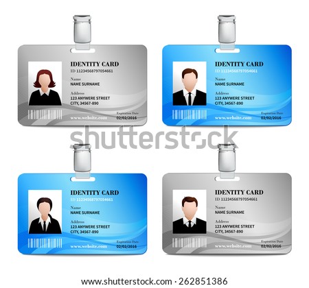 User id card realistic set with male and female photo templates isolated vector illustration