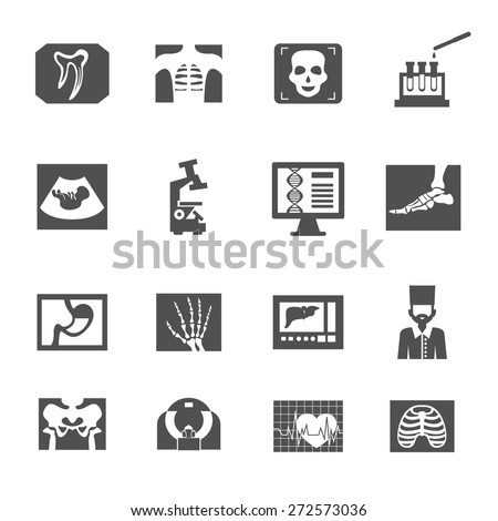 Ultrasound and x-ray medical equipment icons black set isolated vector illustration