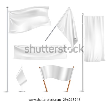 Various white flags and banners pictograms collection with hoisted and half-mast lowered positions abstract vector illustration