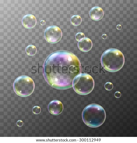 Realistic soap bubbles with rainbow reflection set isolated vector illustration