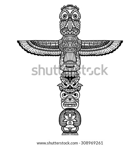Doodle traditional indian religious totem isolated on white background vector illustration