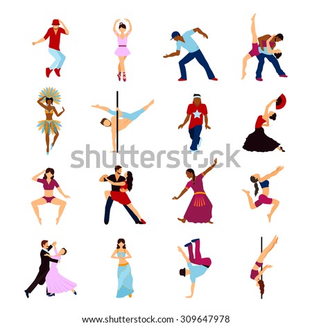 People dancing sport and social dances icons set isolated vector illustration