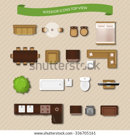 Interior icons top view with sofa armchair couch isolated vector illustration