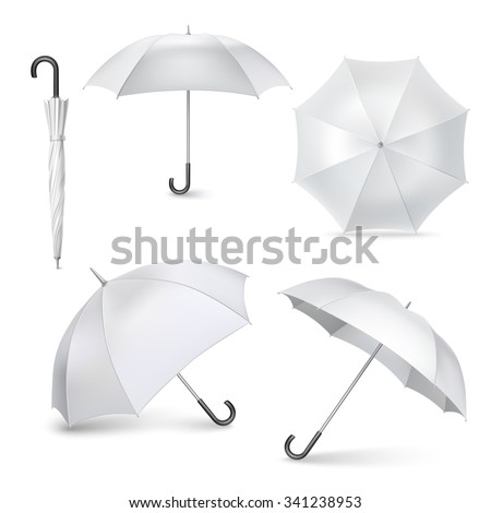 Light gray umbrellas  and parasols in various positions  open and folded pictograms collection realistic  isolated vector illustration