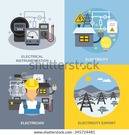 Electricity concept icons set with electricity export symbols flat isolated vector illustration