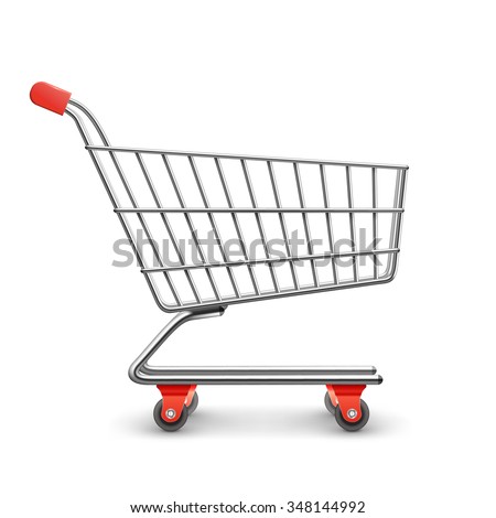 Shopping cart realistic decorative icon isolated on white background vector illustration