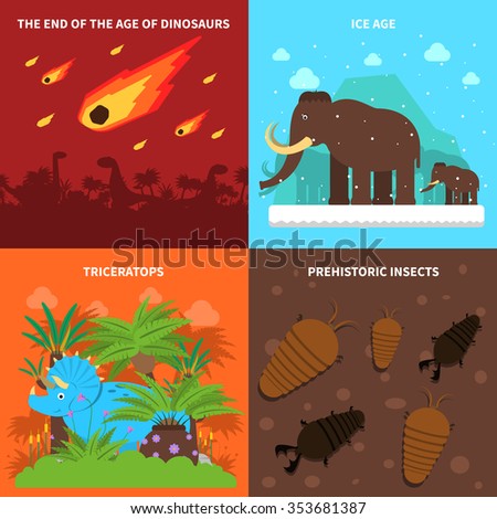 Dinosaurs design concept set with ice age animals flat icons isolated vector illustration