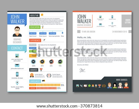 Two pages job candidate cv template with work experience resume vector illustration