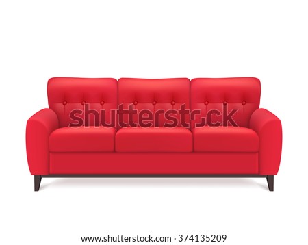 Red leather luxury sofa for modern living room reception or lounge  single object realistic design vector illustration 