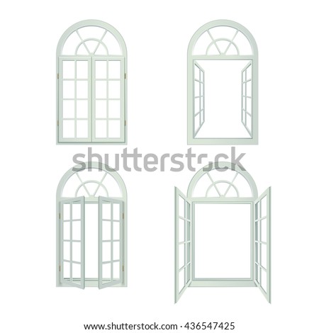 Arched Windows Decorative Icons Set Vector Illustration