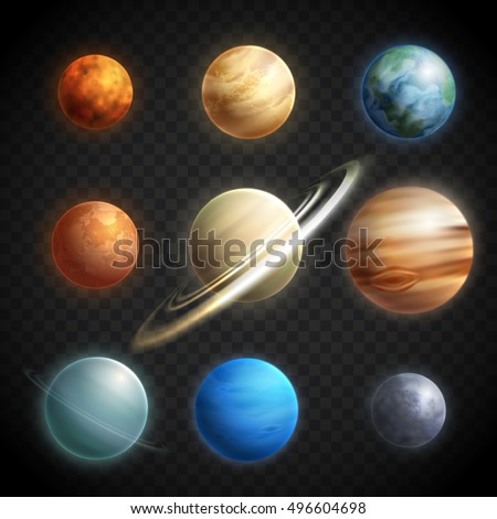 Planets realistic transparent set with Solar System planets isolated vector illustration  Imagine de stoc © 