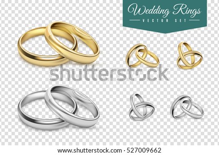 Wedding rings set of gold and silver metal on transparent background isolated vector illustration Сток-фото © 