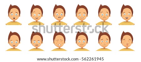 Collection of avatars with child emotions including surprise happiness hurt laugh anger cartoon style isolated vector illustration