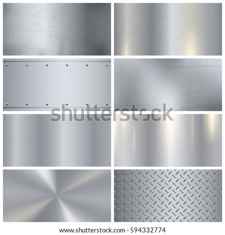 Metal surface finishing texture realistic icons collection with satin brushed and polish samples 