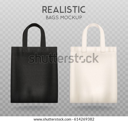 Black and white tote shopping bags realistic corporate identity mock-up items template transparent background vector illustration 