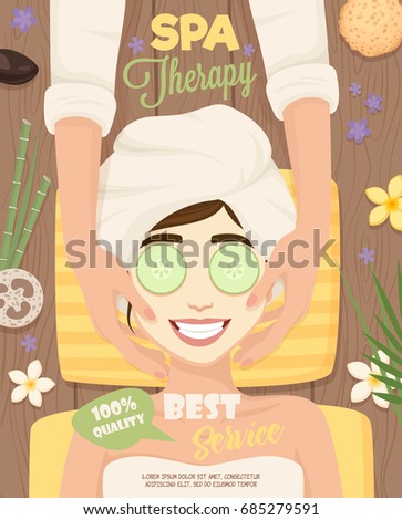 Skincare routine poster with happy cartoon woman character during aesthetic facial procedures with decorative flower elements vector illustration Imagine de stoc © 
