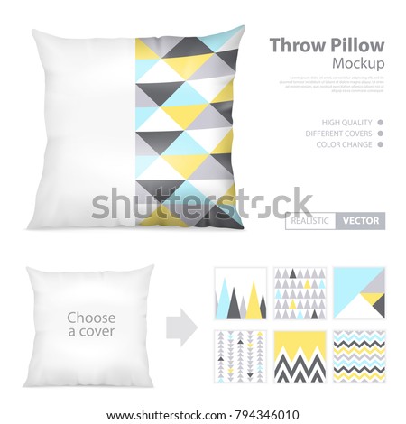 Realistic decorative white and printed covers throw pillows mockup creator webpage layout with 6 patterns choice vector illustration 