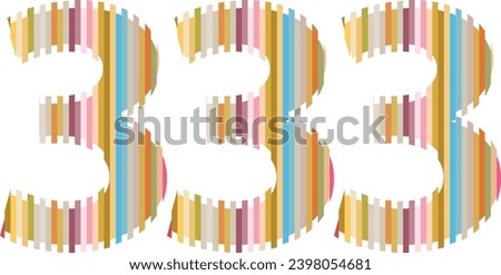 vertical multi color lines number triple three vector illustration, isolated on white background.