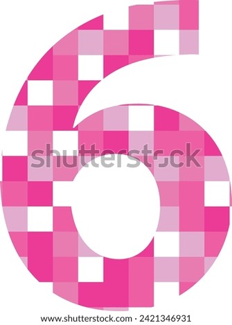 pink square monochrome colors number six, vector illustration, isolated on white background.