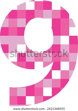 pink square monochrome colors number nine, vector illustration, isolated on white background.