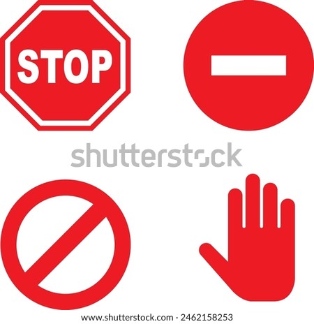 four red stop sign, stop symbol vector illustration.