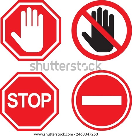 four red stop sign, stop symbol vector illustration.