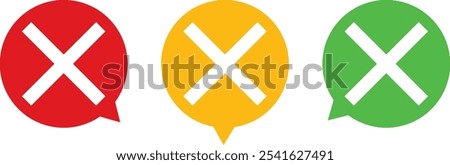 red yellow and gree bubble with cross mark white color, cross mark vector illustration, isolated on white background.